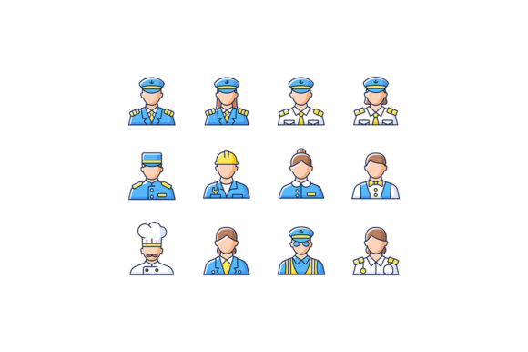 Cruise and Hotel Staff RGB Color Icons