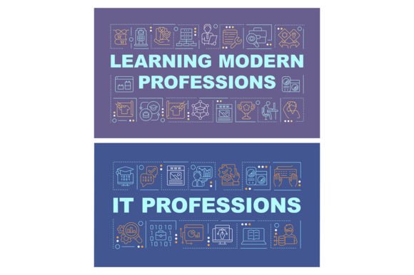 Learning Modern Professions Banner Set for Graphic Design
