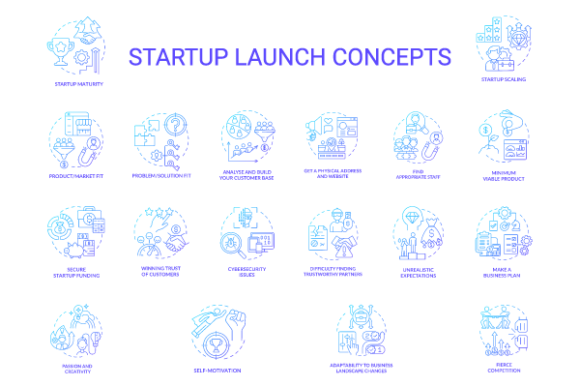 Startup Launch Gradient Icons Bundle