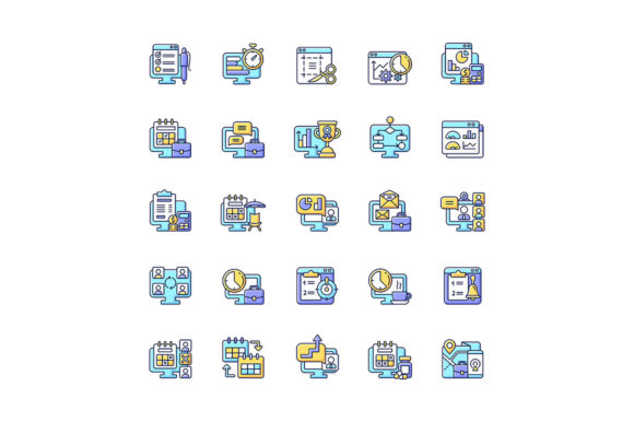 Work Monitoring RGB Color Icons Set